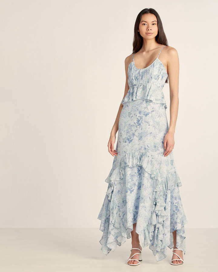 blue silk maxi dress