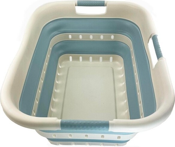 SAMMART41L(10.8Gallons)Collapsible3HandledPlasticLaundryBasketGrey/SterlingBlue