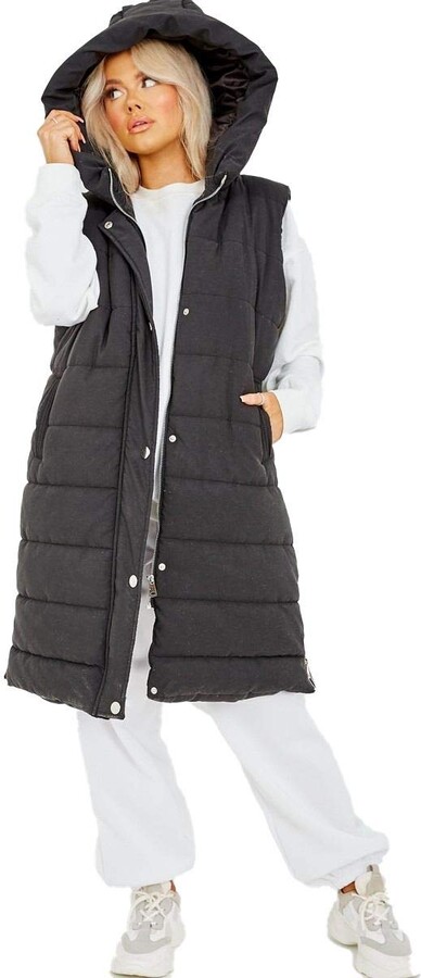 Hamishkane Ladies Quilted Longline Jacket Puffer Padded Zip Up Hooded Gilet Coat Bodywarmer