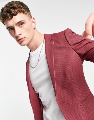 ASOS DESIGN skinny soft tailored suit jacket in burgundy jersey