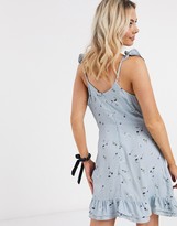 Thumbnail for your product : New Look ruffle strap mini summer dress in blue floral