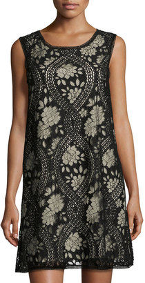 Max Studio Sleeveless Lace Shift Dress, Black Pattern