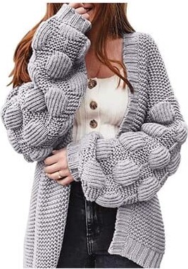 Freenfitmall Women Oversized Cardigan Knitted Sweater Vintage Cute Chunky Sweaters Wrap Long Fall Pom Pom Open Front Knit Sweaters (gray