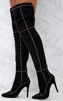 Thumbnail for your product : PrettyLittleThing Black Faux Suede Studded Thigh High Boots