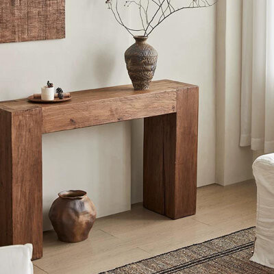 Medieval-style solid wood entrance console table