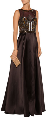 Badgley Mischka Embellished satin and tulle gown
