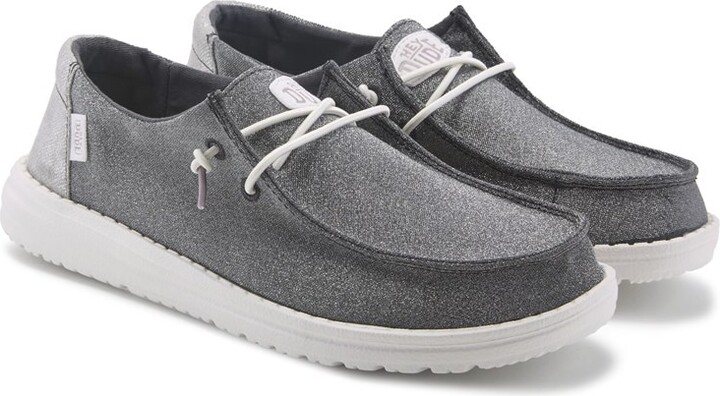 HEYDUDE Women's Wendy Silver Sparkle Slip On Shoes