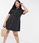 Thumbnail for your product : ASOS DESIGN Curve soft denim smock shirt dress in washed black