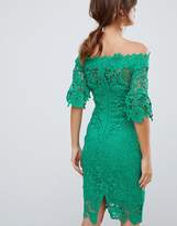 Thumbnail for your product : Paper Dolls off shoulder crochet midi dress with frill sleeve in emerald green