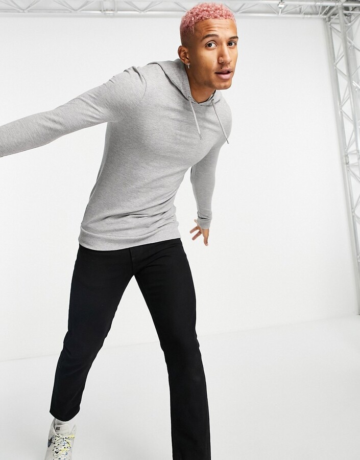 ASOS DESIGN muscle hoodie in grey marl GREY ShopStyle