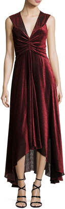 Pebbled Burnout Velvet Ruched Dress, Black/Red