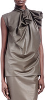 Thumbnail for your product : Lanvin Faux Leather Bow-Neck Top