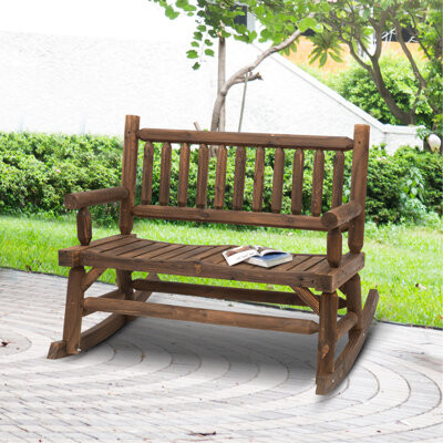 Latitude Run Outdoor Rocking Chair For 2 - Heavy Duty And Relaxing In Walnut Backyard Patio 2 Seat From Color Log Decorated Strong Structure, Spacious Seating, Bac