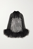 Thumbnail for your product : 16Arlington Michelle Feather-trimmed Lace And Sequin-embellished Satin Mini Dress