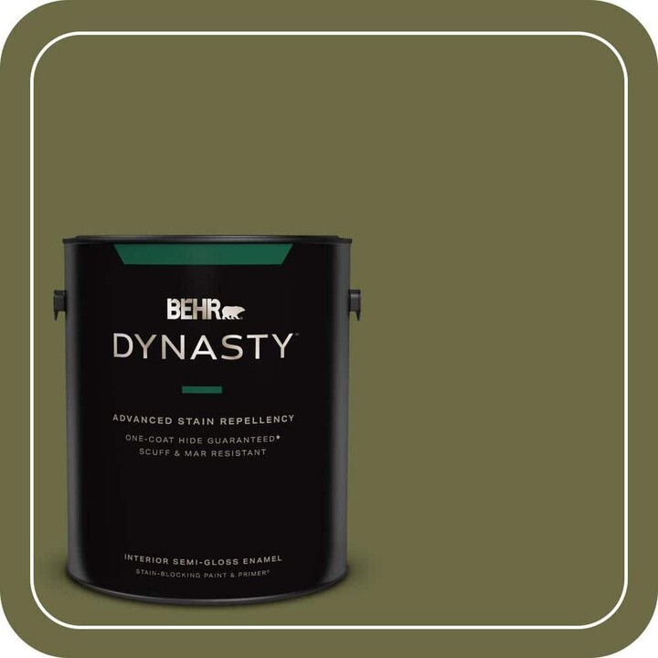 BEHR DYNASTY 1 gal. Home Decorators Collection #HDC-CL-20 Portsmouth Olive Semi-Gloss Enamel Interior Stain-Blocking Paint & Primer