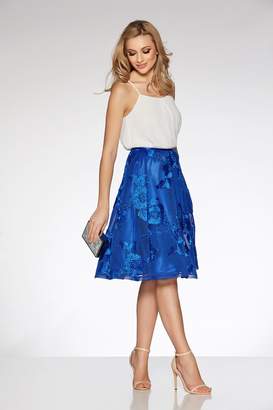 Quiz Royal Blue Mesh Applique Flare Midi Skirt