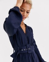 Thumbnail for your product : Forever New belted button up flippy hem dress in navy