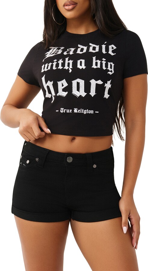 True Religion True Baddie Crop Stretch Cotton Graphic T-Shirt