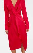 Thumbnail for your product : PrettyLittleThing Red Satin Long Sleeve Wrap Midi Dress