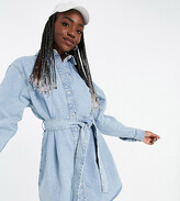 Thumbnail for your product : ASOS Tall ASOS DESIGN Tall denim oversized belted shirt dress in greencast