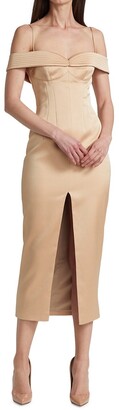 Rasario Off-the-Shoulder Midi Cocktail Dress