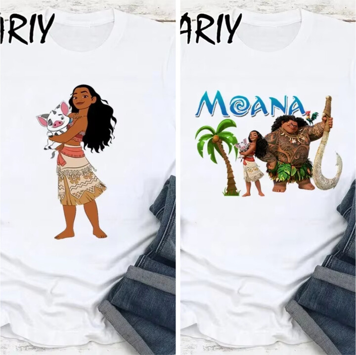Disney Moana T Shirt for Women Print Harajuku T-shirts Short Sleeve Y2K Tops Streetwear Clothes Cartoon White Funny Graphic Tees