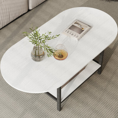 Wrought Studio Extendable Oval Coffee Table With Drop Leaves, Modern Folding Coffee Table With Storage Shelf And Metal Legs