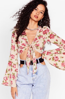 Nasty Gal Womens Hey Bud Cropped Floral Tie Blouse - White - 12