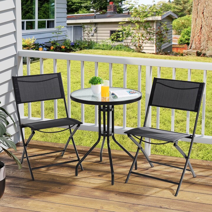 SCYL Color Your Life 3 Pieces Patio Bistro Set Outside Steel Chair Conversation Furniture with Thickened Cushion & Glass Coffee Table 