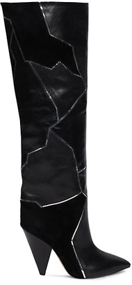 Isabel Marant Lytica Suede & Leather Metallic Patch Boots