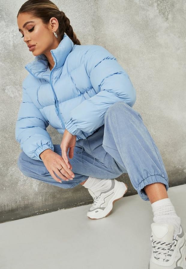 Missguided Light Blue Cropped Puffer Jacket - ShopStyle