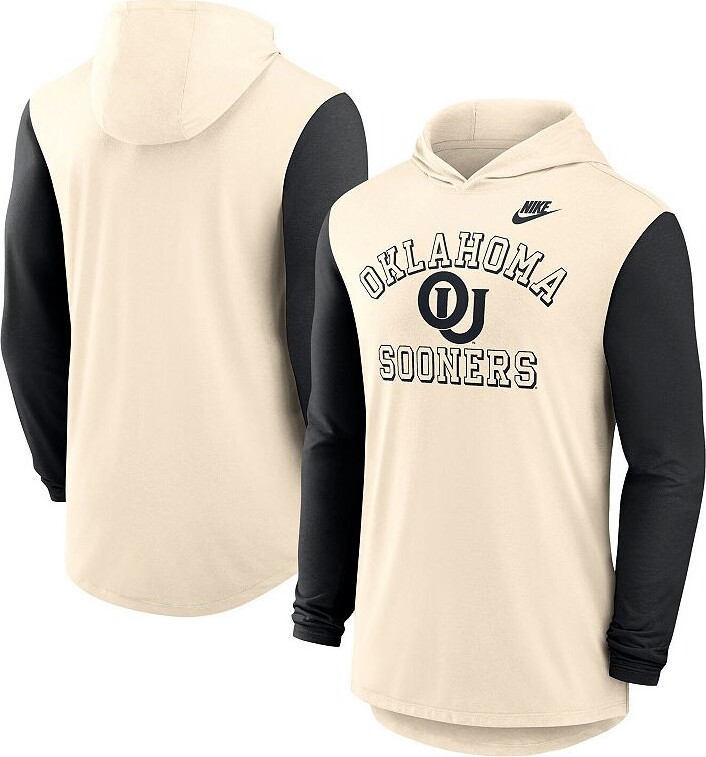 Men's Nike Natural/Black Oklahoma Sooners Legacy Color-Block Tri-Blend Performance Long Sleeve Hoodie T-Shirt
