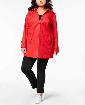 Michael Kors Michael Kors Plus Size Hooded Zip-Front Raincoat
