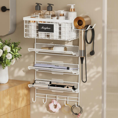 Rebrilliant Adhesive hair styling tool organizer suitable for combs/hair styling tools etc. with 5 shelves and hooks.