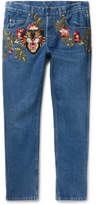 Thumbnail for your product : Gucci Slim-Fit Embroidered Denim Jeans
