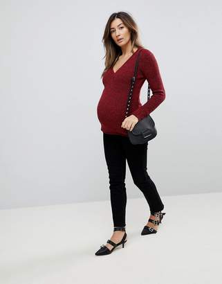 ASOS Maternity Maternity Jumper with Shoulder Pads and V Neck