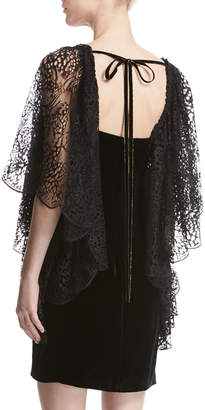 Roberto Cavalli Lace Flutter-Sleeve Velvet Cocktail Dress, Black