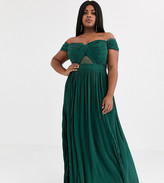 Thumbnail for your product : ASOS DESIGN Curve lace and pleat bardot maxi dress
