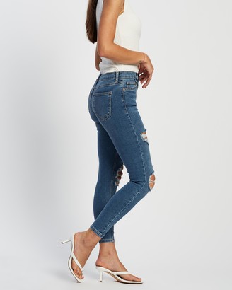 Topshop Women's Blue High-Waisted - Super Ripped Jamie Jeans - Size W28/L34 at The Iconic
