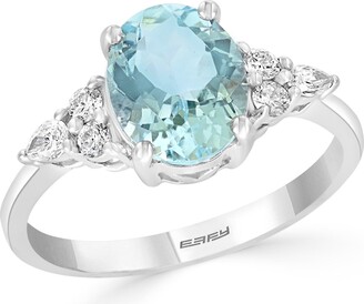Effy 14K White Gold Diamond Aquamarine Ring - Size 7 - 0.22ct.