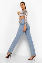 Thumbnail for your product : boohoo Tall Acid Wash Cut Out Waist Straight Jeans