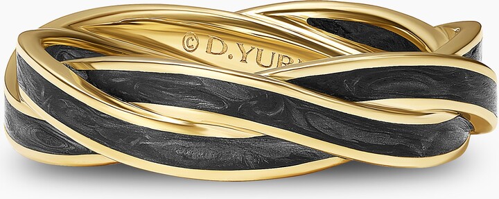 David Yurman DY Helios? Band Ring in 18K Yellow Gold with Forged Carbon | Men's | Size 13