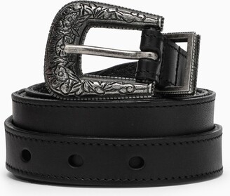 Saint Laurent Black engraved-buckle belt