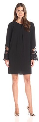 Amy Byer Women's Bell Sleeve with Lace Edge Trim Inverted Pleat
