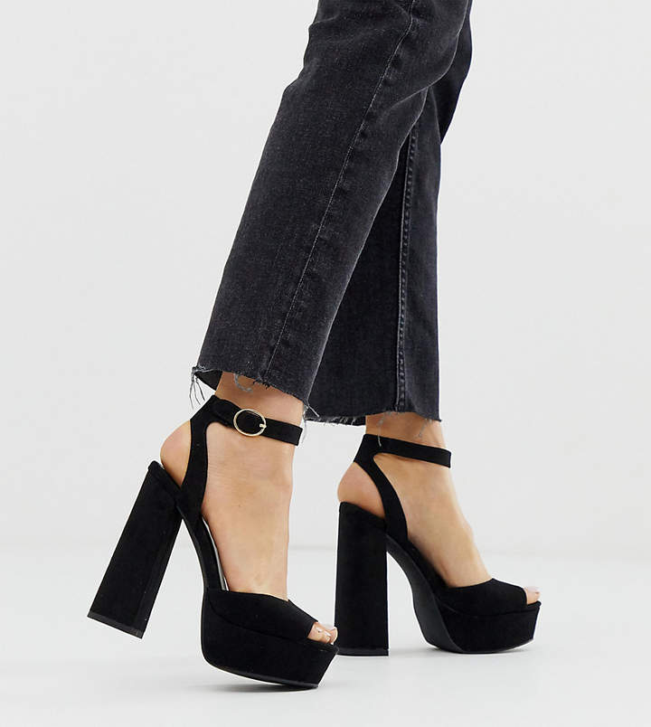 New Look chunky platform heel sandal in black - ShopStyle