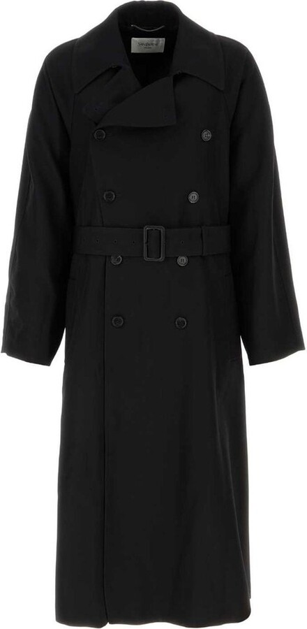 Saint Laurent Double-Breasted Belted Long Coat