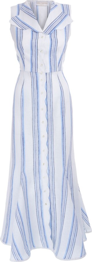 Sofia Tsereteli Blue / White Sleeveless Linen Dress