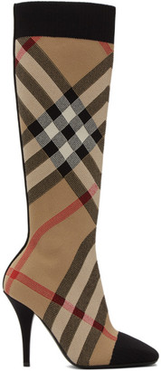 Burberry Beige Check Stretch Knit Sock Boots - ShopStyle