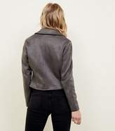 Thumbnail for your product : New Look Petite Dark Grey Suedette Biker Jacket