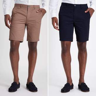 River Island Mens Navy and tan slim fit chino shorts 2 pack